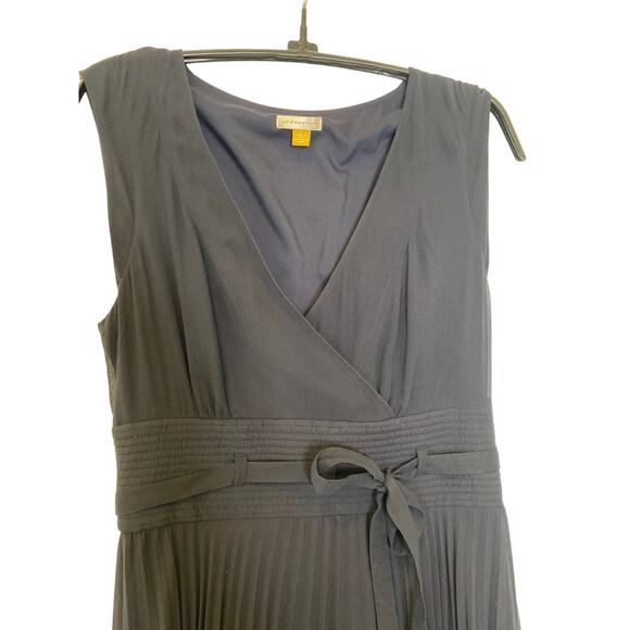 Leifsdottir Navy Blue Surplice Pleated Skirt Maxi Dress EUC Sz 6 Silk Belted - Picture 3 of 15